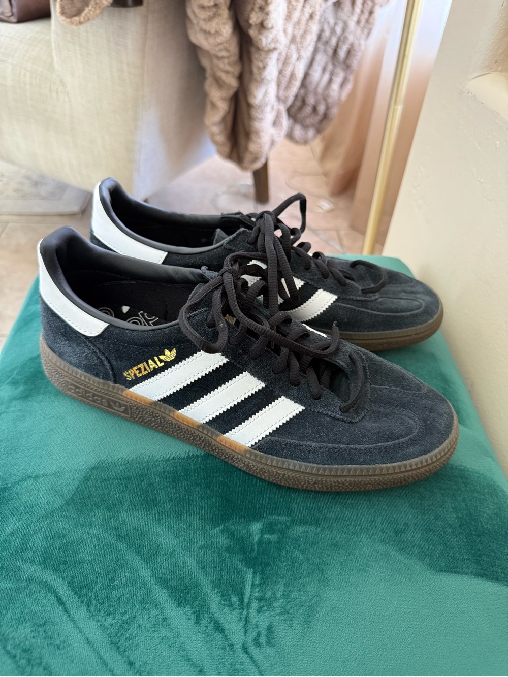 adidas Black Suede handball spezial Sneakers with White Stripes unisex